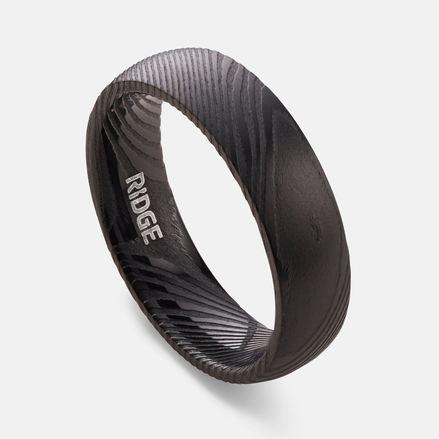 Ridge 6mm Rounded Ring Set - Black Damascus