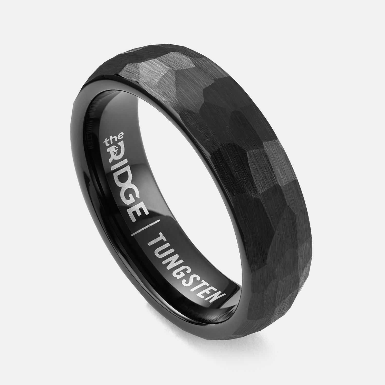 Ridge 6mm Hammered Ring Set - Royal Black