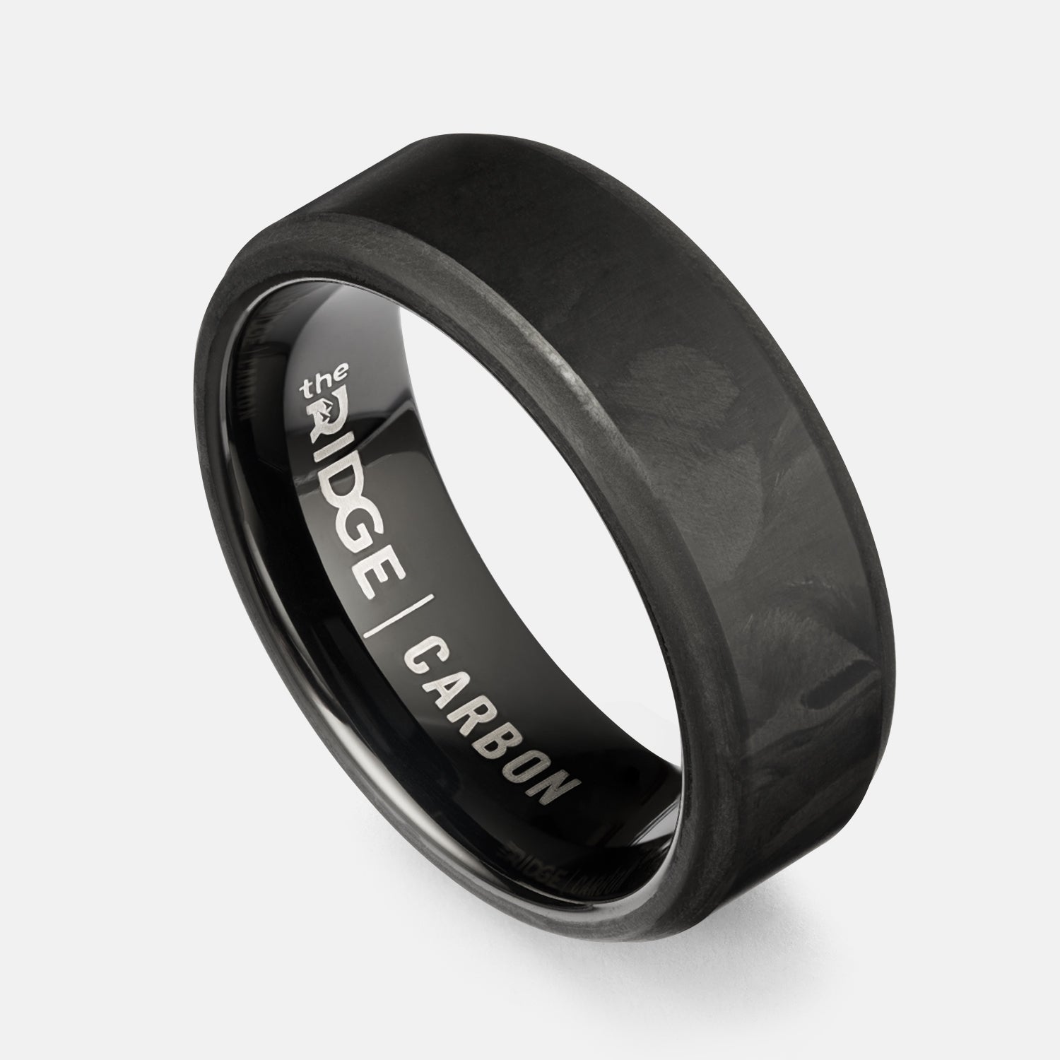 Ridge 8mm Beveled Ring Set - Forged Carbon